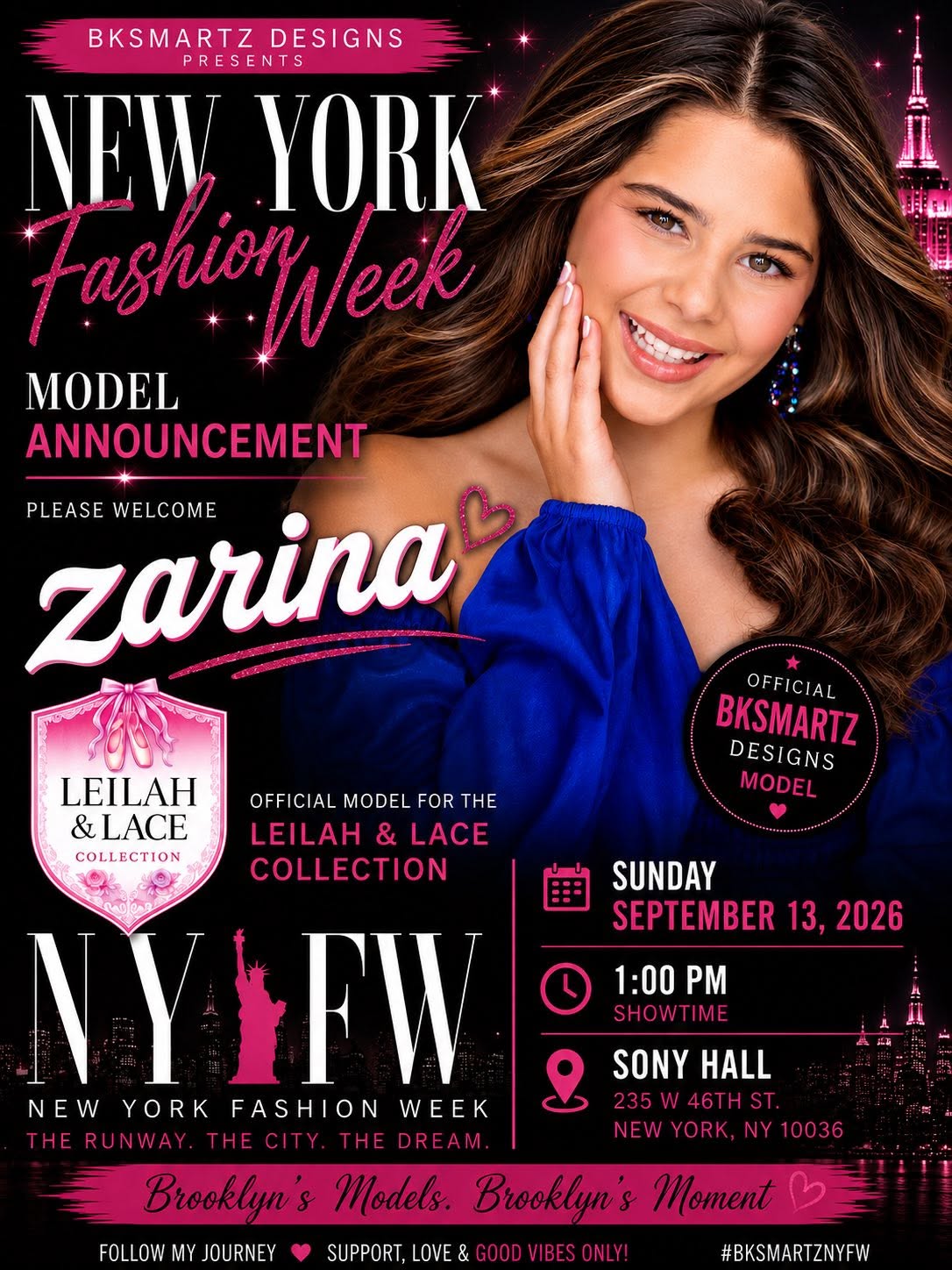 Meet Zarina — official BK Smartz Designs model, NYFW Fall 2026