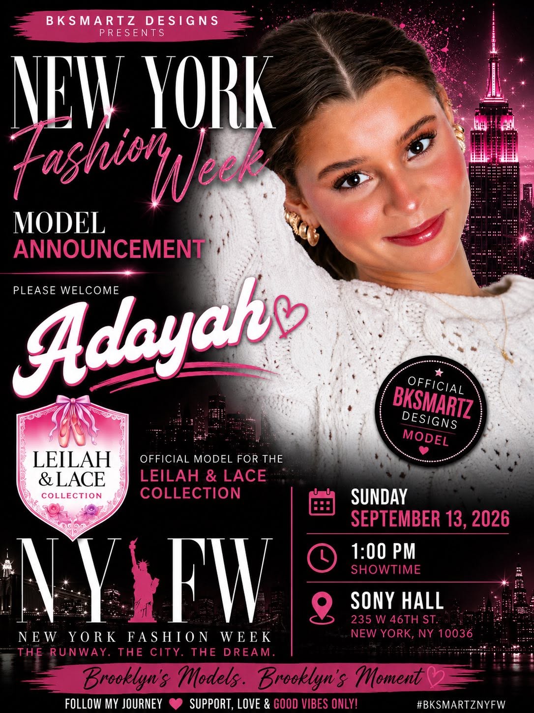 Meet Adayah — official BK Smartz Designs model, NYFW Fall 2026