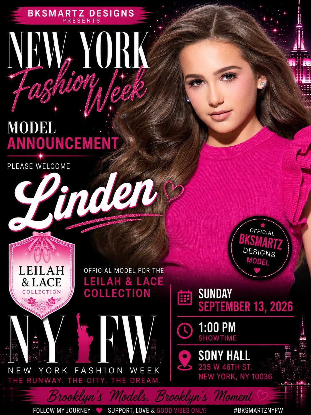 Meet Linden — official BK Smartz Designs model, NYFW Fall 2026