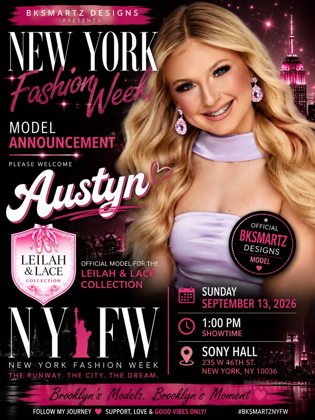 Meet Austyn — official BK Smartz Designs model, NYFW Fall 2026