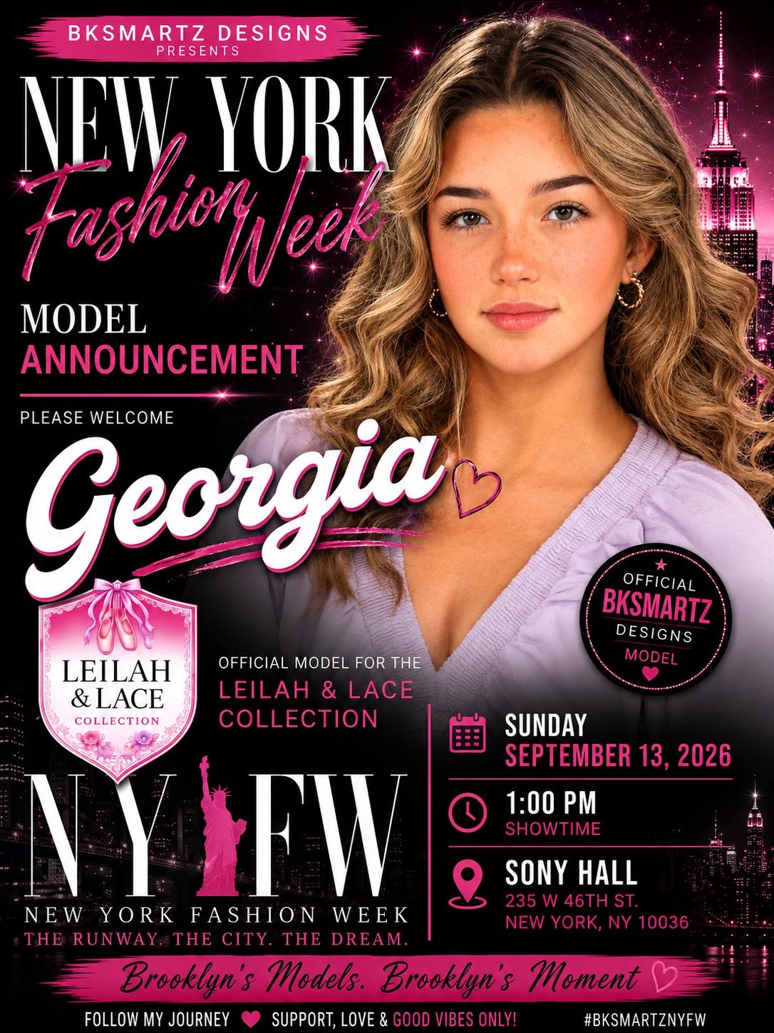 Meet Georgia — official BK Smartz Designs model, NYFW Fall 2026