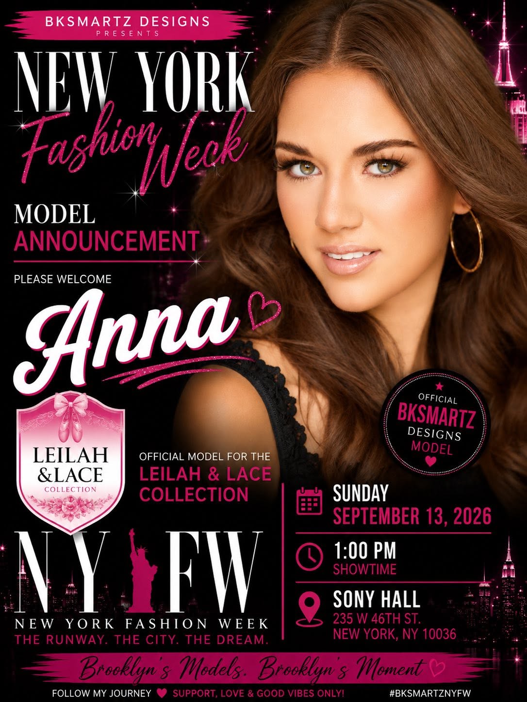 Meet Anna — official BK Smartz Designs model, NYFW Fall 2026