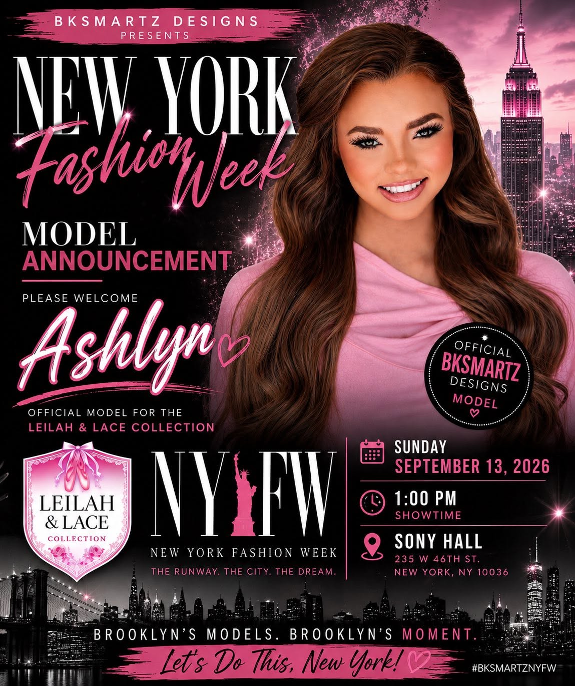 Meet Ashlyn — official BK Smartz Designs model, NYFW Fall 2026