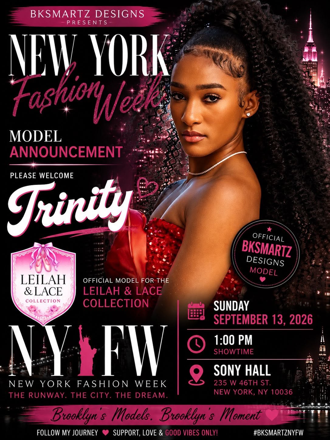 Meet Trinity — official BK Smartz Designs model, NYFW Fall 2026