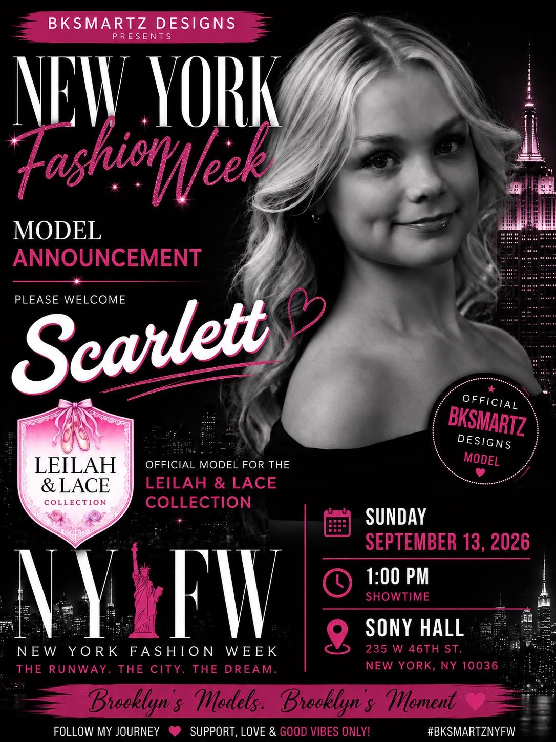 Meet Scarlett — official BK Smartz Designs model, NYFW Fall 2026