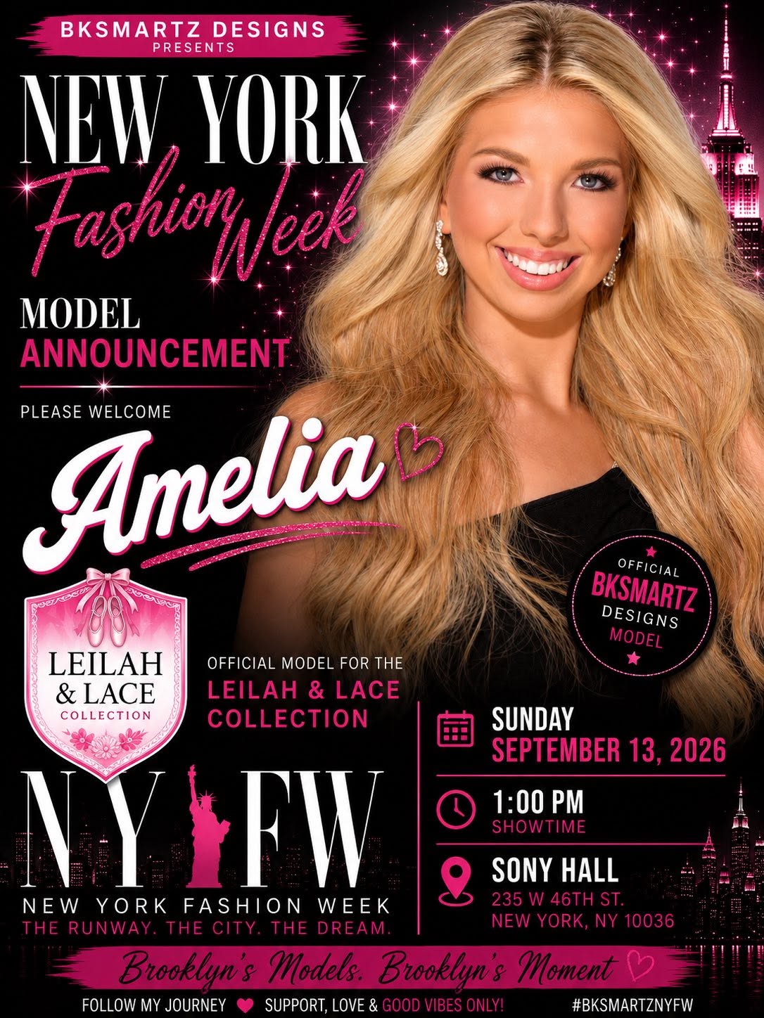 Meet Amelia — official BK Smartz Designs model, NYFW Fall 2026